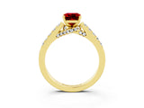 Yellow gold Emerald Cut Diamond Solitaire Ring with Pavé Band and Prong Setting_3