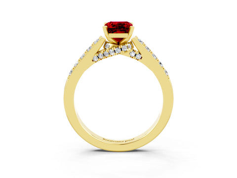Yellow gold Emerald Cut Diamond Solitaire Ring with Pavé Band and Prong Setting_3