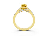 Yellow gold Emerald Cut Diamond Solitaire Ring with Pavé Band and Prong Setting_3