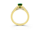 Yellow gold Emerald Cut Diamond Solitaire Ring with Pavé Band and Prong Setting_3