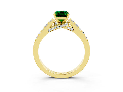 Yellow gold Emerald Cut Diamond Solitaire Ring with Pavé Band and Prong Setting_3
