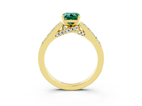 Yellow gold Emerald Cut Diamond Solitaire Ring with Pavé Band and Prong Setting_3