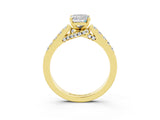 Yellow gold Emerald Cut Diamond Solitaire Ring with Pavé Band and Prong Setting_3