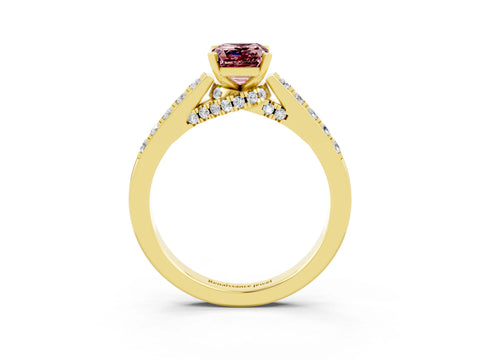 Yellow gold Emerald Cut Diamond Solitaire Ring with Pavé Band and Prong Setting_3
