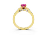 Yellow gold Emerald Cut Diamond Solitaire Ring with Pavé Band and Prong Setting_3