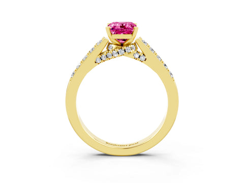 Yellow gold Emerald Cut Diamond Solitaire Ring with Pavé Band and Prong Setting_3