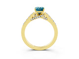 Yellow gold Emerald Cut Diamond Solitaire Ring with Pavé Band and Prong Setting_3