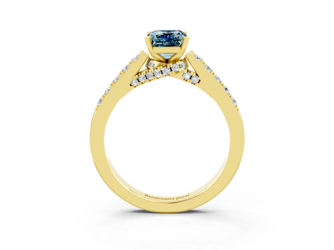 Yellow gold Emerald Cut Diamond Solitaire Ring with Pavé Band and Prong Setting_3