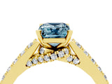 Yellow gold Emerald Cut Diamond Solitaire Ring with Pavé Band and Prong Setting_4