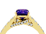 Yellow gold Emerald Cut Diamond Solitaire Ring with Pavé Band and Prong Setting_4