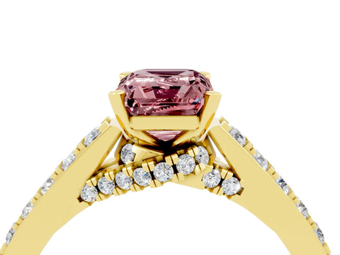 Yellow gold Emerald Cut Diamond Solitaire Ring with Pavé Band and Prong Setting_4