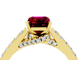 Yellow gold Emerald Cut Diamond Solitaire Ring with Pavé Band and Prong Setting_4