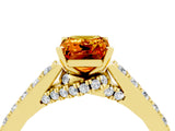 Yellow gold Emerald Cut Diamond Solitaire Ring with Pavé Band and Prong Setting_4