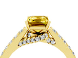Yellow gold Emerald Cut Diamond Solitaire Ring with Pavé Band and Prong Setting_4