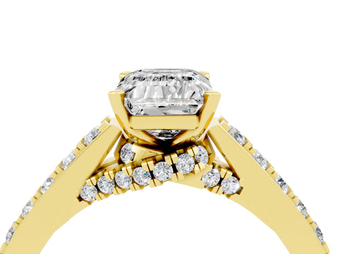 Yellow gold Emerald Cut Diamond Solitaire Ring with Pavé Band and Prong Setting_4