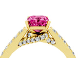Yellow gold Emerald Cut Diamond Solitaire Ring with Pavé Band and Prong Setting_4