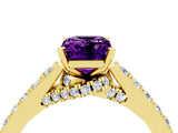 Yellow gold Emerald Cut Diamond Solitaire Ring with Pavé Band and Prong Setting_4