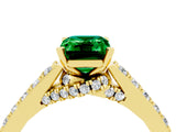 Yellow gold Emerald Cut Diamond Solitaire Ring with Pavé Band and Prong Setting_4