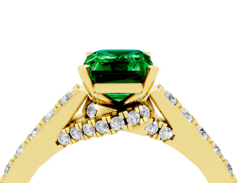 Yellow gold Emerald Cut Diamond Solitaire Ring with Pavé Band and Prong Setting_4