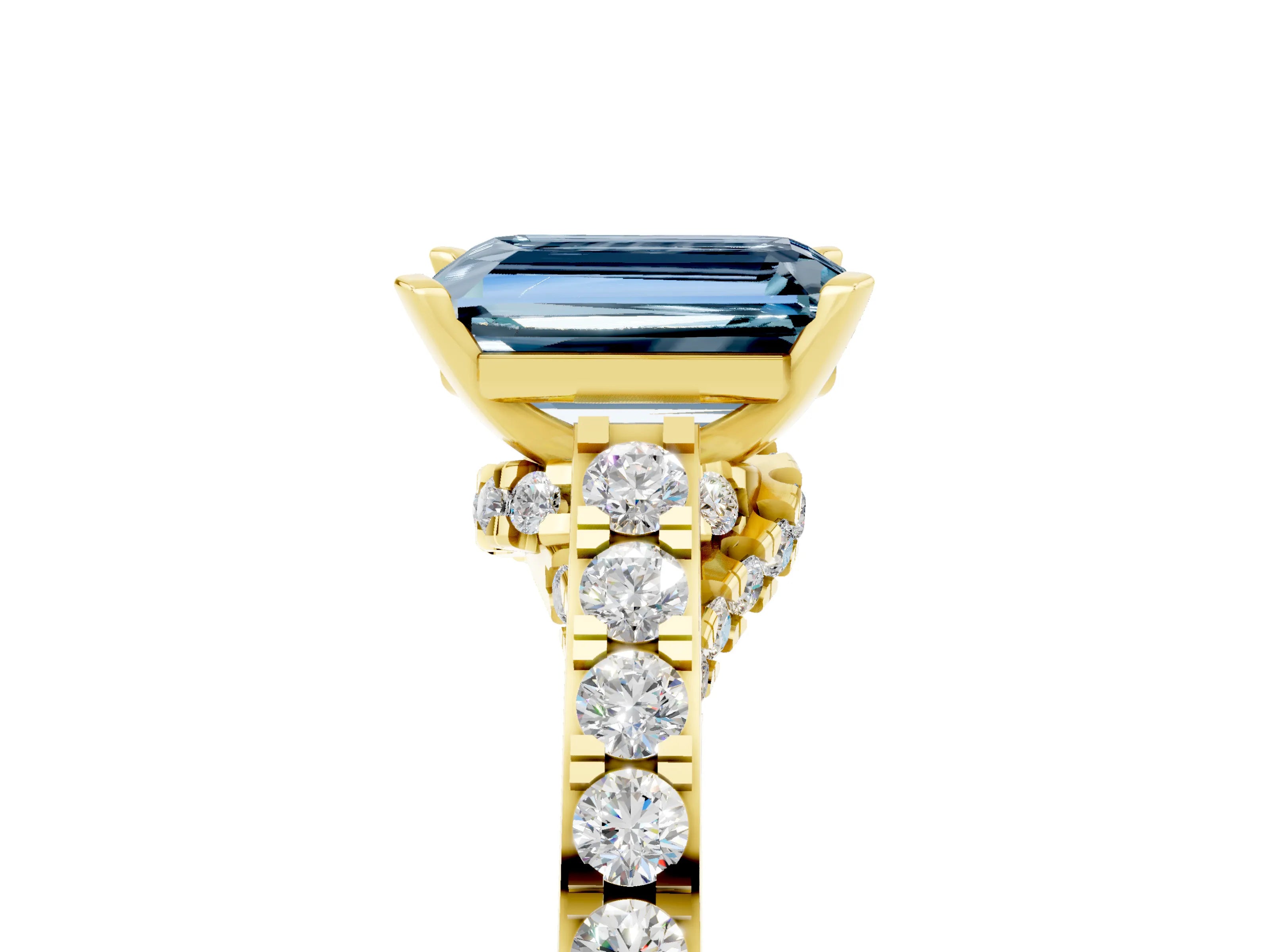 Yellow gold Emerald Cut Diamond Solitaire Ring with Pavé Band and Prong Setting_5