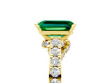 Yellow gold Emerald Cut Diamond Solitaire Ring with Pavé Band and Prong Setting_5