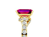 Yellow gold Emerald Cut Diamond Solitaire Ring with Pavé Band and Prong Setting_5