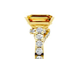 Yellow gold Emerald Cut Diamond Solitaire Ring with Pavé Band and Prong Setting_5