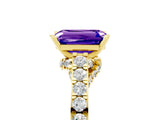 Yellow gold Emerald Cut Diamond Solitaire Ring with Pavé Band and Prong Setting_5
