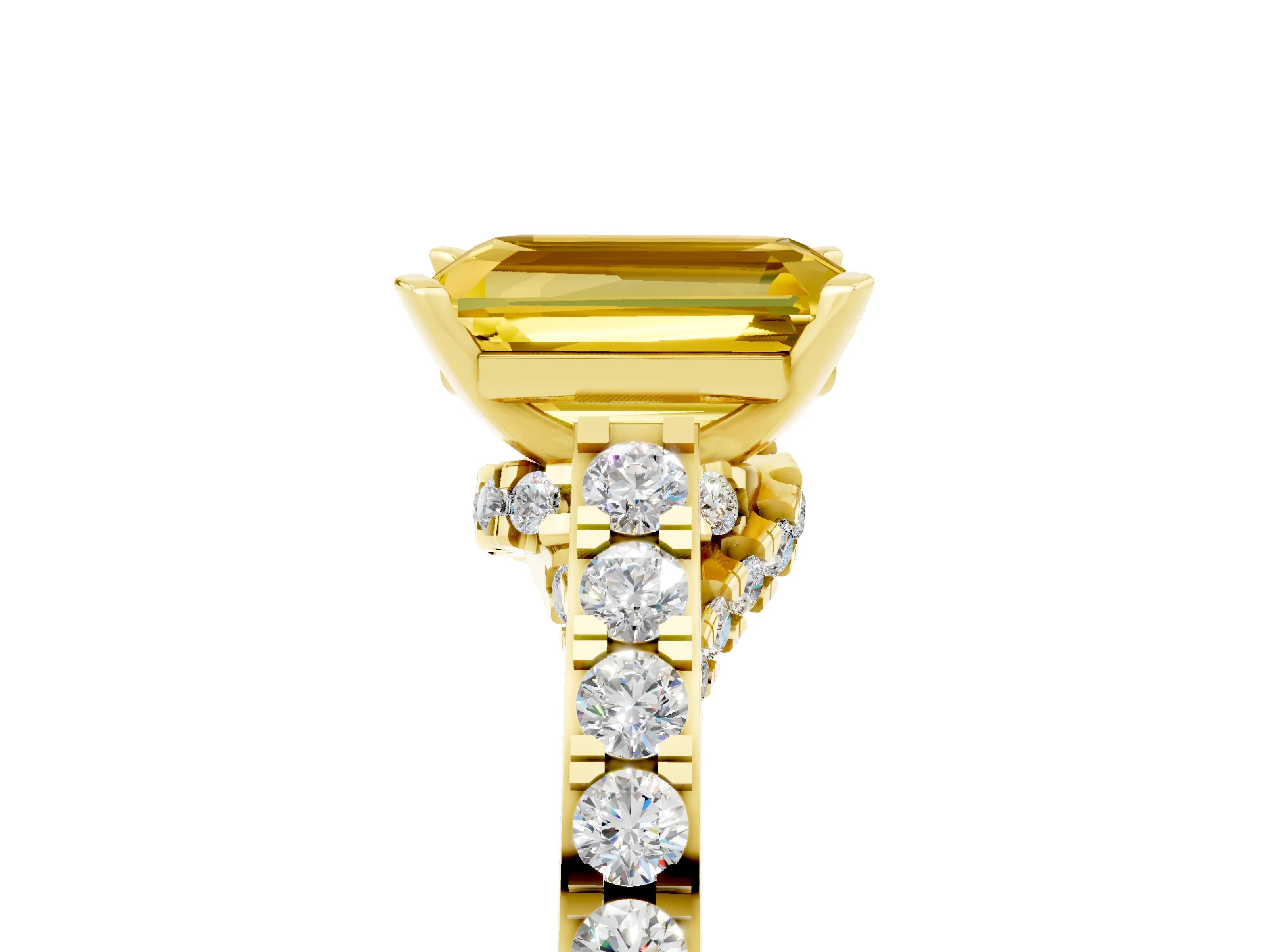 Yellow gold Emerald Cut Diamond Solitaire Ring with Pavé Band and Prong Setting_5