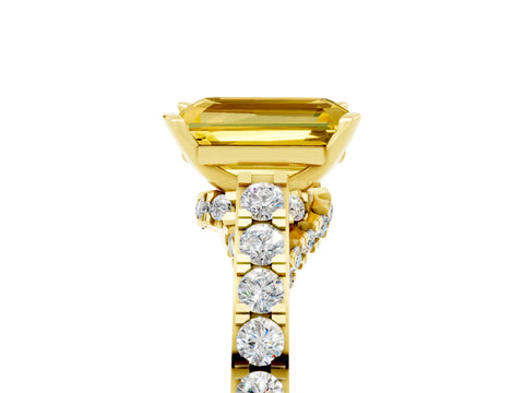 Yellow gold Emerald Cut Diamond Solitaire Ring with Pavé Band and Prong Setting_5