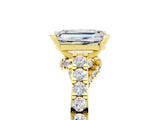 Yellow gold Emerald Cut Diamond Solitaire Ring with Pavé Band and Prong Setting_5