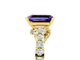 Yellow gold Emerald Cut Diamond Solitaire Ring with Pavé Band and Prong Setting_5