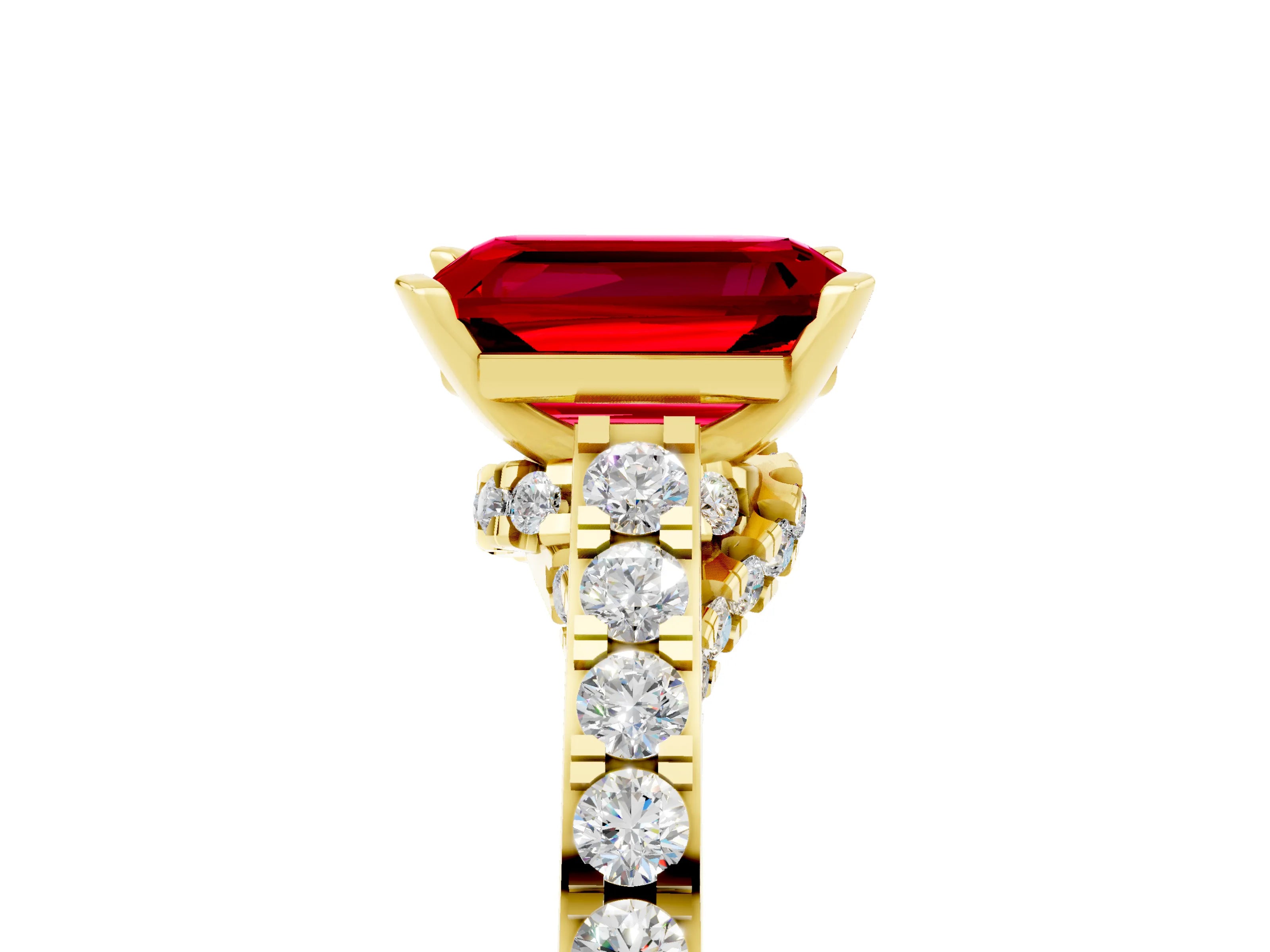 Yellow gold Emerald Cut Diamond Solitaire Ring with Pavé Band and Prong Setting_5