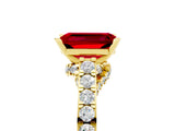 Yellow gold Emerald Cut Diamond Solitaire Ring with Pavé Band and Prong Setting_5