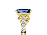 Yellow gold Emerald Cut Diamond Solitaire Ring with Pavé Band and Prong Setting_5