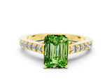 Yellow gold Emerald Cut Diamond Solitaire Ring with Pavé Band and Prong Setting