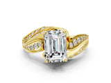 Yellow gold Emerald Cut Diamond Solitaire Ring with Prong Setting and Twisted Pavé Band_3