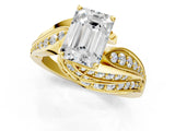 Yellow gold Emerald Cut Diamond Solitaire Ring with Prong Setting and Twisted Pavé Band_4