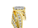 Yellow gold Emerald Cut Diamond Solitaire Ring with Prong Setting and Twisted Pavé Band_8