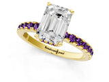 Yellow gold Emerald Cut Diamond Solitaire Ring with Round with Amethyst side stone Pavé Band and Four-Prong Setting_37