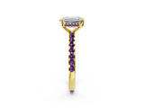 Yellow gold Emerald Cut Diamond Solitaire Ring with Round with Amethyst side stone Pavé Band and Four-Prong Setting_38