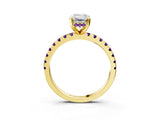 Yellow gold Emerald Cut Diamond Solitaire Ring with Round with Amethyst side stone Pavé Band and Four-Prong Setting_39