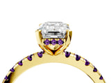 Yellow gold Emerald Cut Diamond Solitaire Ring with Round with Amethyst side stone Pavé Band and Four-Prong Setting_40