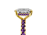 Yellow gold Emerald Cut Diamond Solitaire Ring with Round with Amethyst side stone Pavé Band and Four-Prong Setting_41