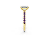 Yellow gold Emerald Cut Diamond Solitaire Ring with Round with Amethyst side stone Pavé Band and Prong Setting_14