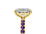 Yellow gold Emerald Cut Diamond Solitaire Ring with Round with Amethyst side stone Pavé Band and Prong Setting_17