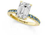 Yellow gold Emerald Cut Diamond Solitaire Ring with Round with Aquamarine side stone Pavé Band and Four-Prong Setting_37