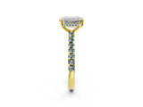 Yellow gold Emerald Cut Diamond Solitaire Ring with Round with Aquamarine side stone Pavé Band and Four-Prong Setting_38