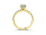 Yellow gold Emerald Cut Diamond Solitaire Ring with Round with Aquamarine side stone Pavé Band and Four-Prong Setting_39