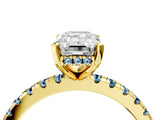 Yellow gold Emerald Cut Diamond Solitaire Ring with Round with Aquamarine side stone Pavé Band and Four-Prong Setting_40